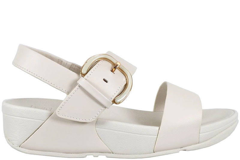 FITFLOP LULU RESIN-BUCKLE LEATHER BACK-STRAP SANDALS WHITE