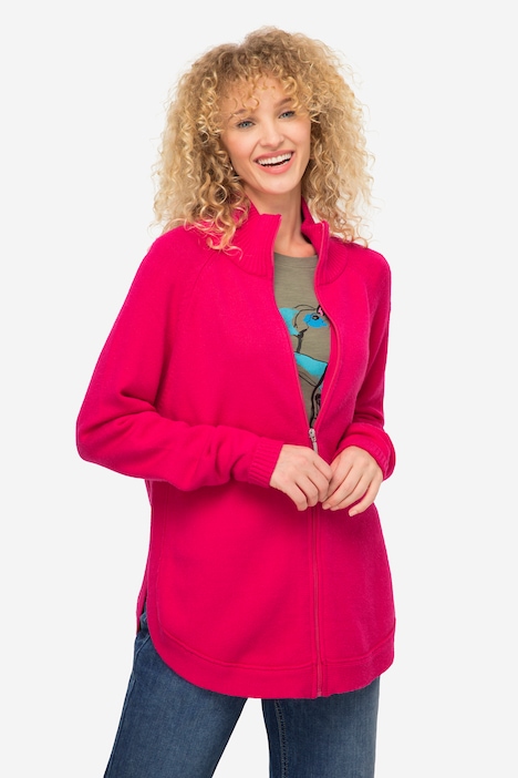 Strickjacke, Stehkragen, Zipper, Seitenschlitze, Langarm
