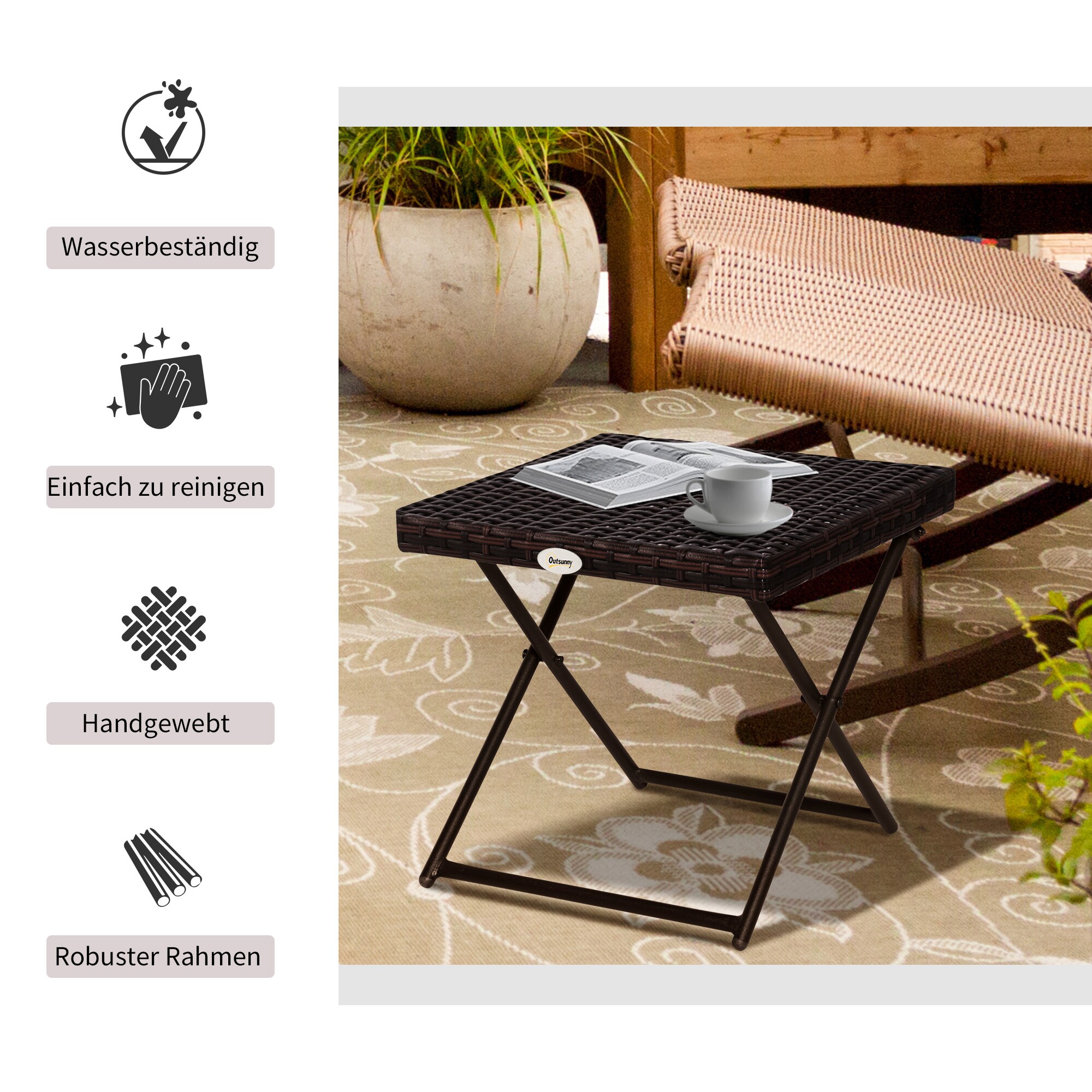 Outsunny Polyrattan Gartentisch klappbar 40 x 40 x 40 cm (LxBxH)