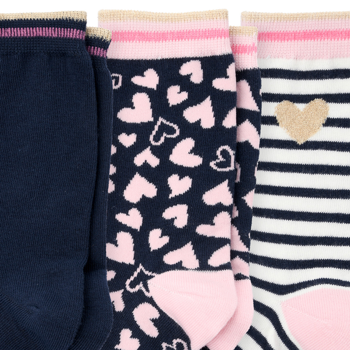 Gina Benotti 3 Paar Damen Socken mit verschiedenen Motiven dunkelblau / rosa
