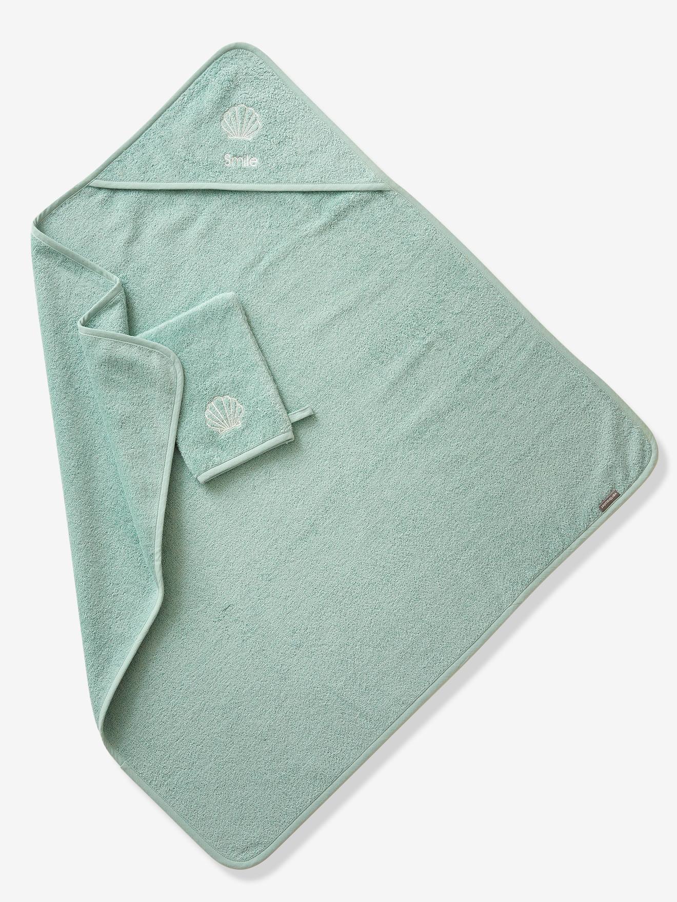 Capa de banho + luva de banho personalizáveis, verde médio liso