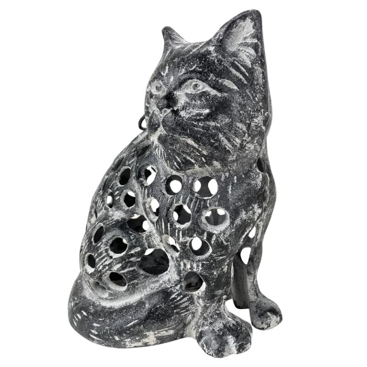 L'Héritier Du Temps Lanterne Chat Fonte Patinée Grise