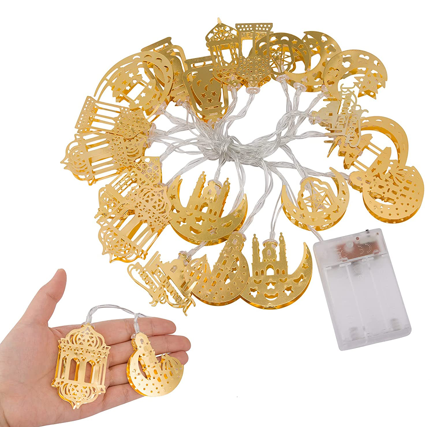 (3m) 20 LED's Ramadan Metall Deko Lichterkette Eid Mubarak Beleuchtung (Batteriebetrieben) - Warmweiss