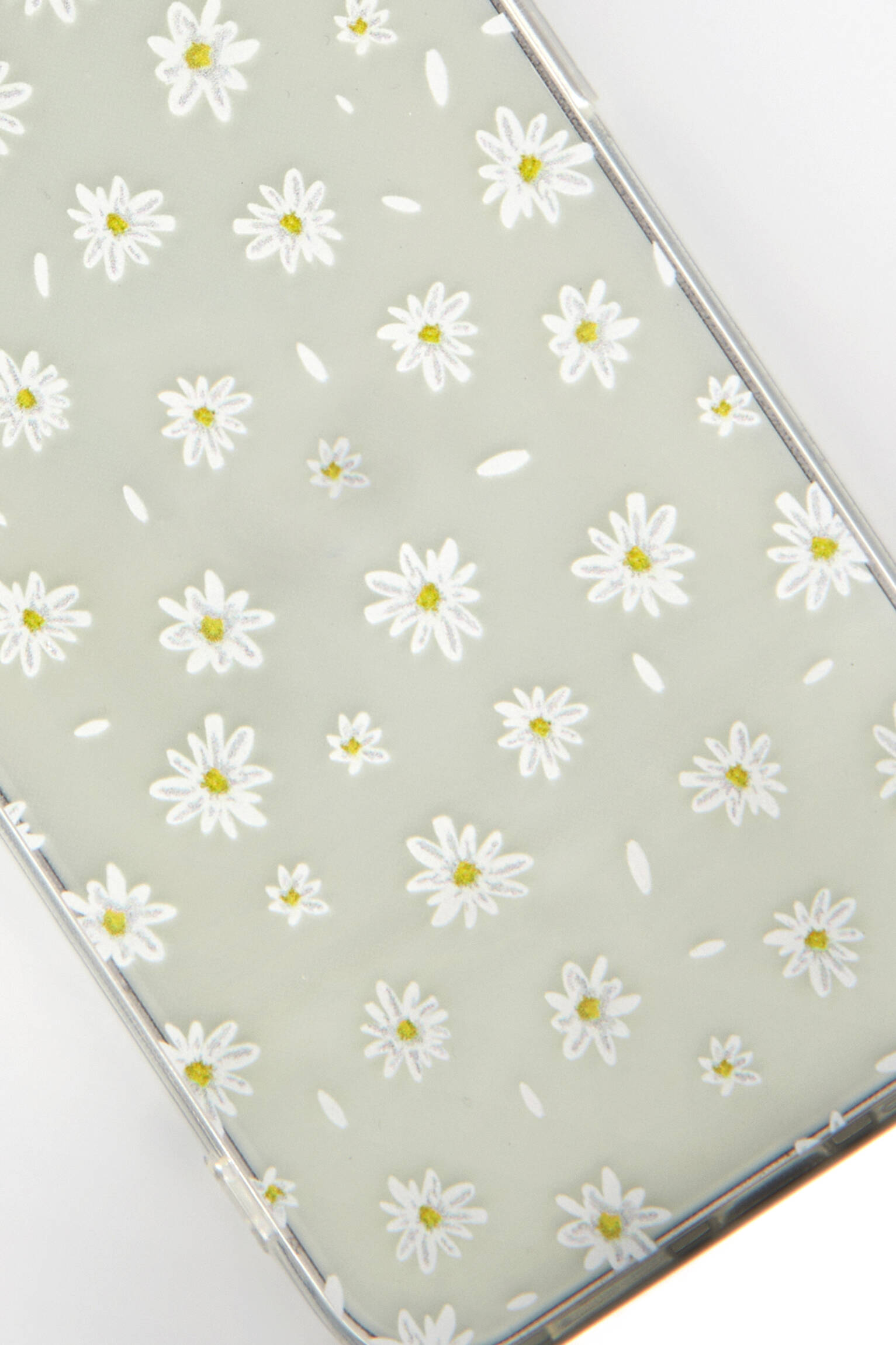 CAPA PARA IPHONE COM MARGARIDAS TRANSPARENTE - BRANCA