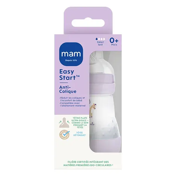 Mamadeira anticólica Mam Easy Start, lilás, bico tamanho 1, 160ml