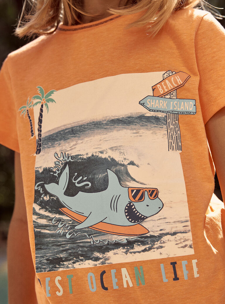 T-shirt orange fluo à manches courtes