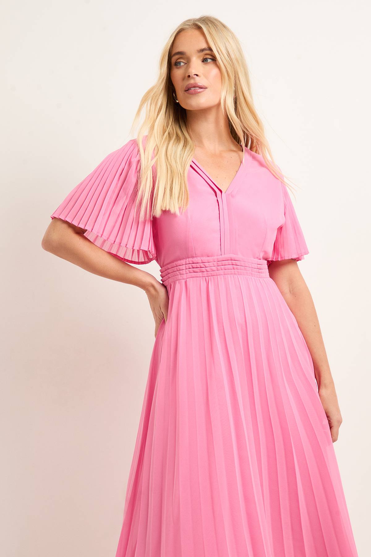 Wallis Robe Midi Petite en Mousseline à Manches Plissées