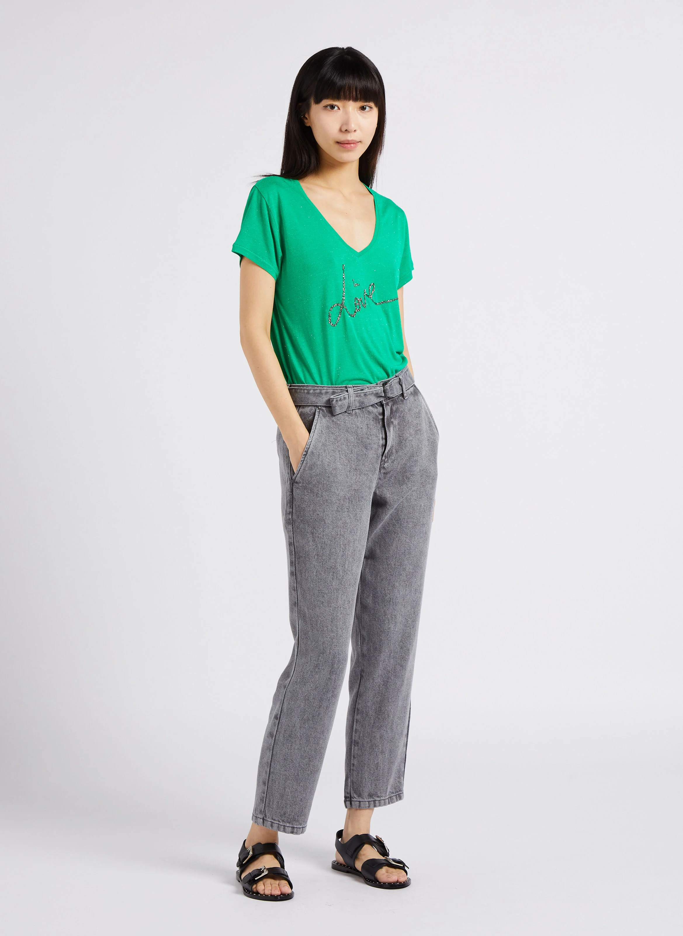 Jean baggy cropped taille haute délavé | Gris