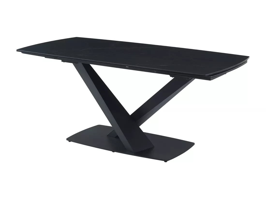 Table à manger extensible 6 à 10 personnes en verre trempé, céramique et métal - Effet marbre noir - MALATA de Maison Céphy