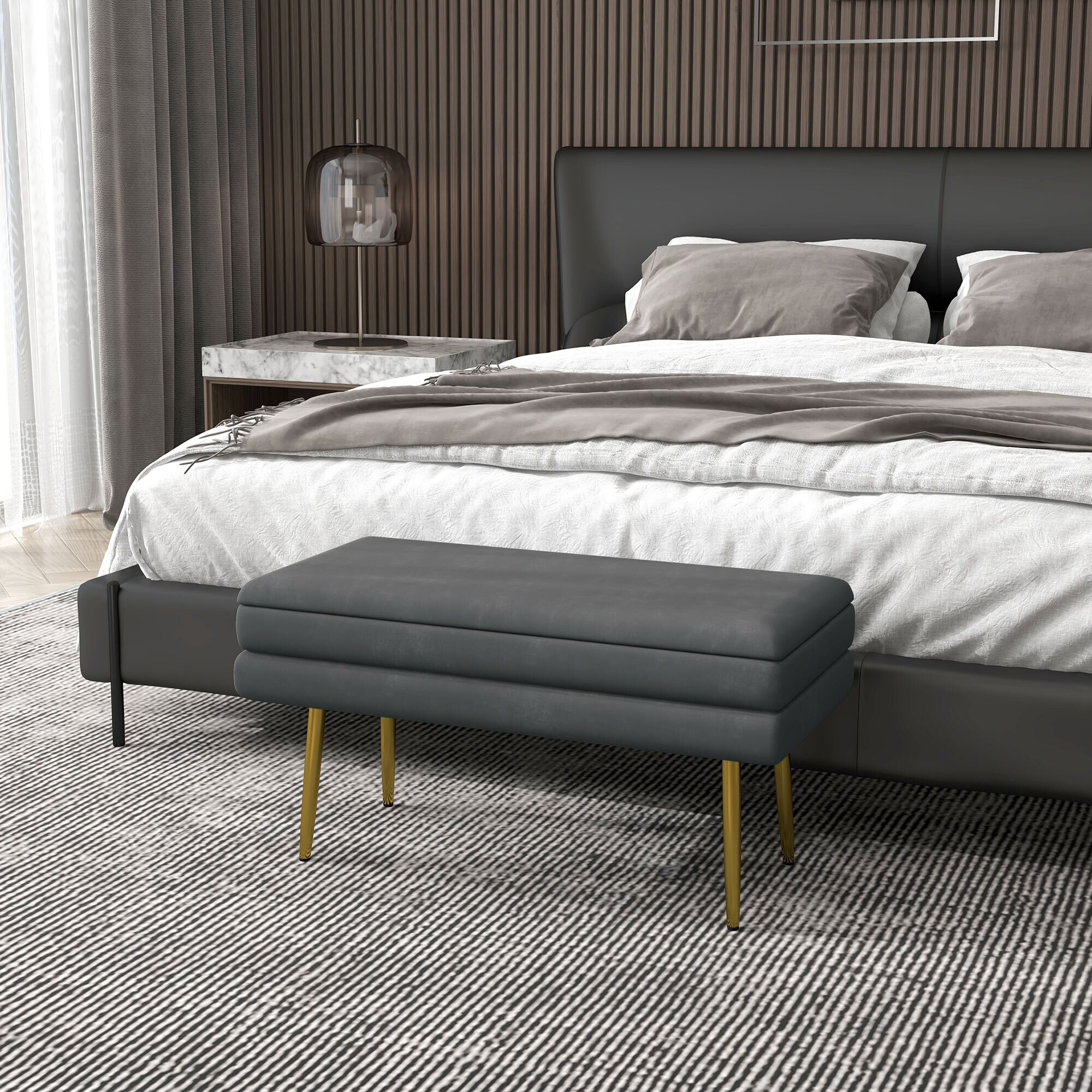 HOMCOM Sitzbank mit verstecktem Fach grau 79,5L x 37,5B x 43H cm