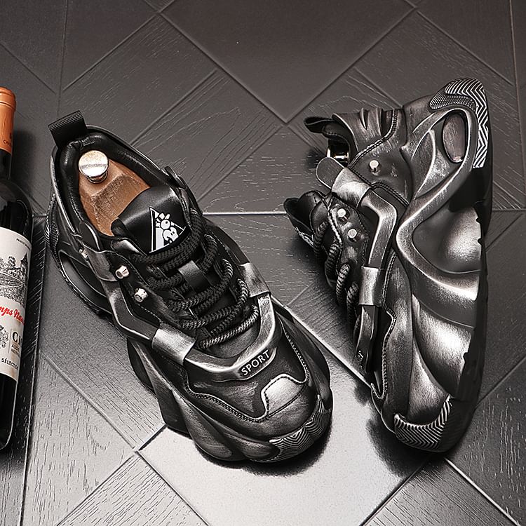 Mr Ozera - Platform Distressed Lace-Up Sneakers