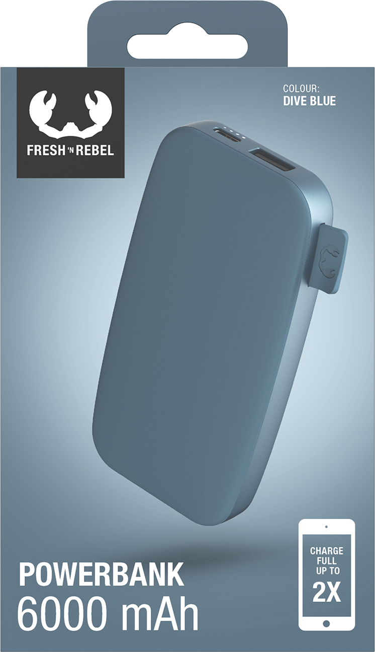 (6000mAh) USB C / USB A Powerbank Super Fast Charger Ladegerät (2PB6100DV) - Dive Blue
