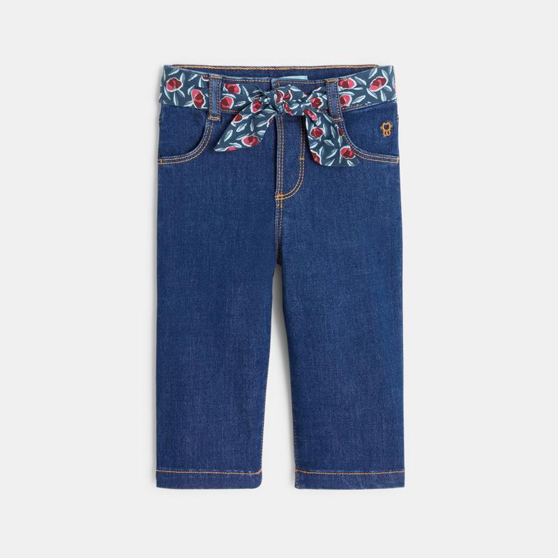 Jean large ceinture fleurie bleu bébé fille Bleu