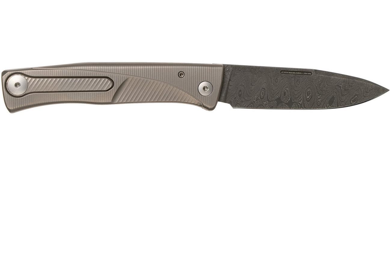 LionSteel Thrill TL-D-GY Damascus, Grey Titanium Integral Slipjoint