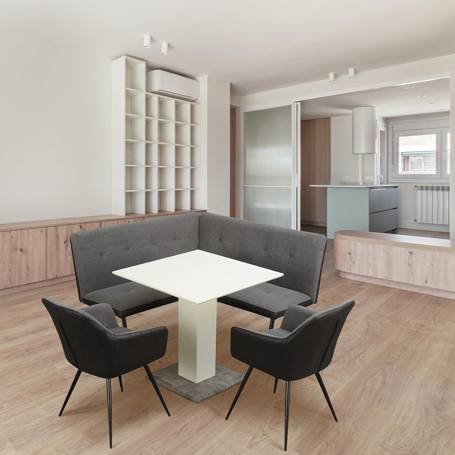 HTI living Sitzgruppe Anthrazit/Grau/Weiß Joschka Esstisch Eckbank und Esszimmerstühle