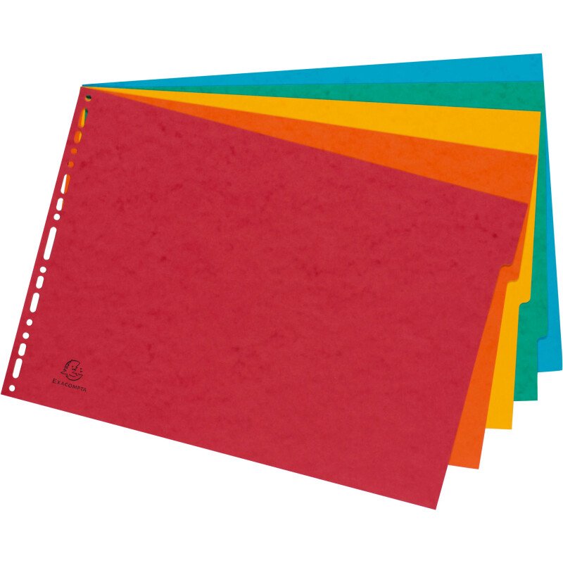 Intercalaire A3 carte lustrée colorée Exacompta 5 onglets neutres multicolores - 1 jeu