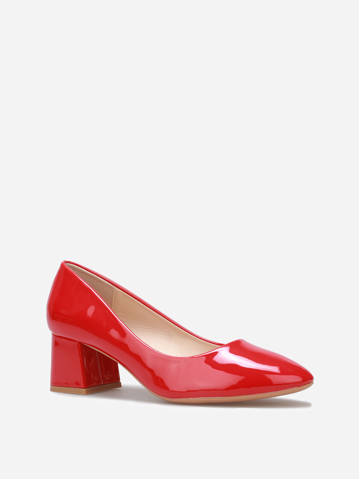 Escarpins vernis à talon carré- Rouge