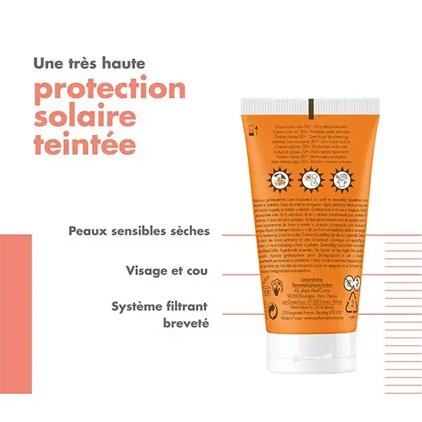 Protetor solar Avène com cor, anti-luz azul, FPS 50+, 50ml