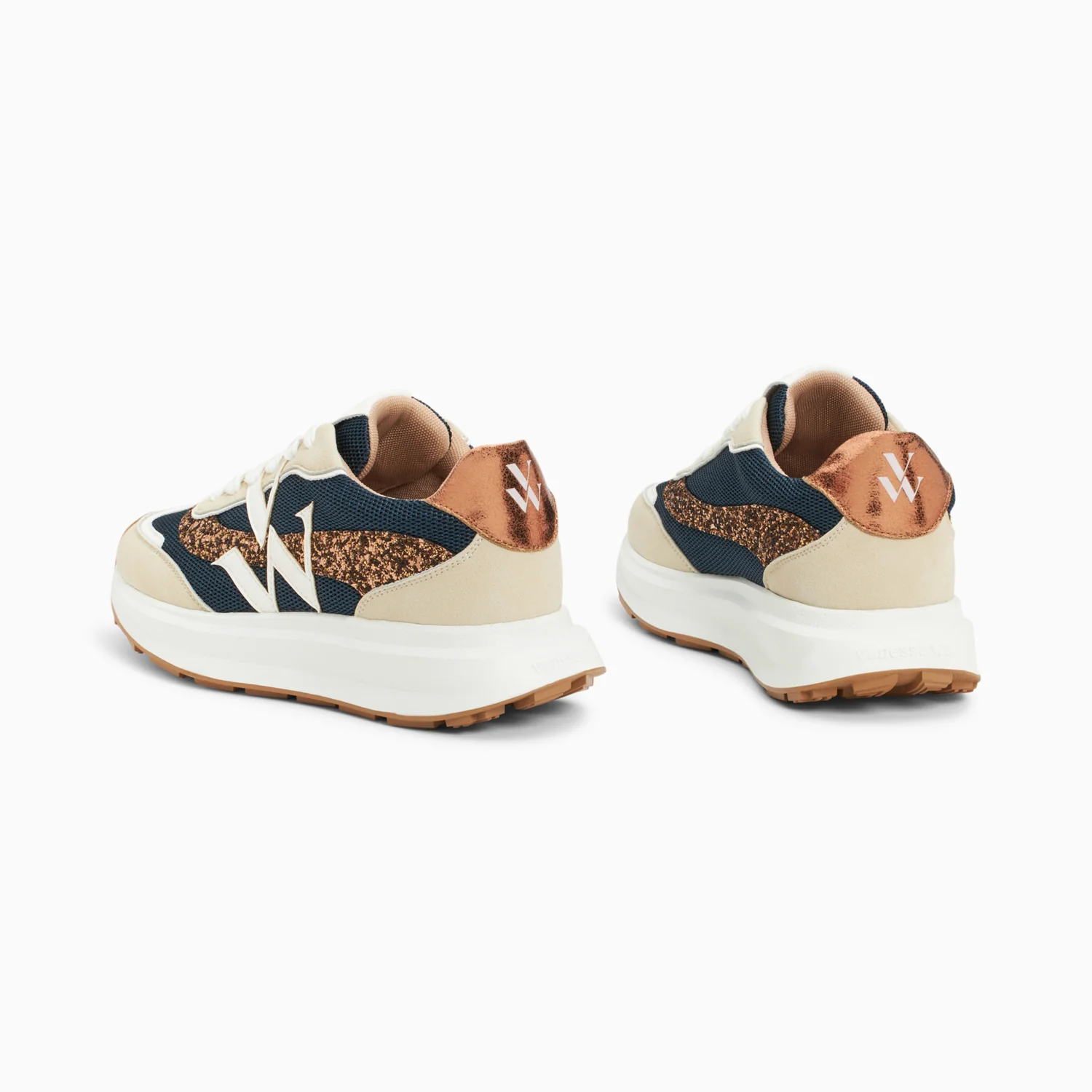 Sneakers-Baskets monogramme Inès marine et bronze à semelle oversize