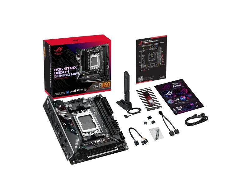 ASUS ROG STRIX B850-I GAMING WIFI - Bundkort - mini ITX - Socket AM5 - AMD B850 Chipset - USB-C 3.2 Gen 2x2, USB-C 3.2 Gen2, USB 3.2 Gen 2, USB 3.2 Gen 1 - 2.5 Gigabit LAN, Wi-Fi 7, Bluetooth - onboard grafik (CPU påkrævet) - HD Audio (8-kanaler)