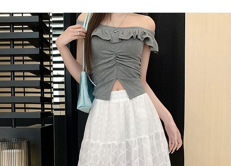 Tel tot 10 - Maxi A-lijn rok met elastische taille en geborduurde bloemenkant