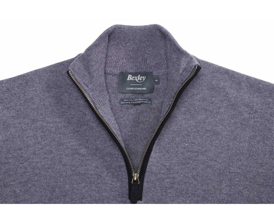 Pull col zippé homme laine Gris Moyen Chiné - KEITHY