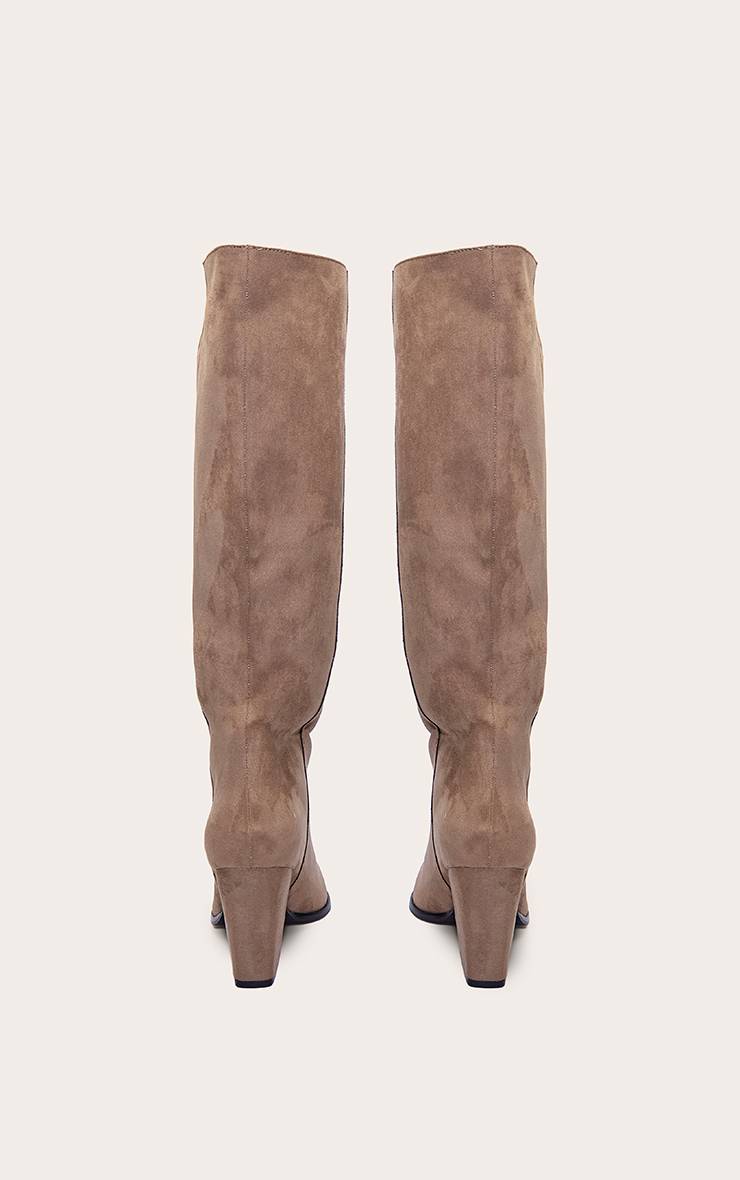 Taupe Bottes Hautes À Talon Bloc Bout Pointu En Synthétique