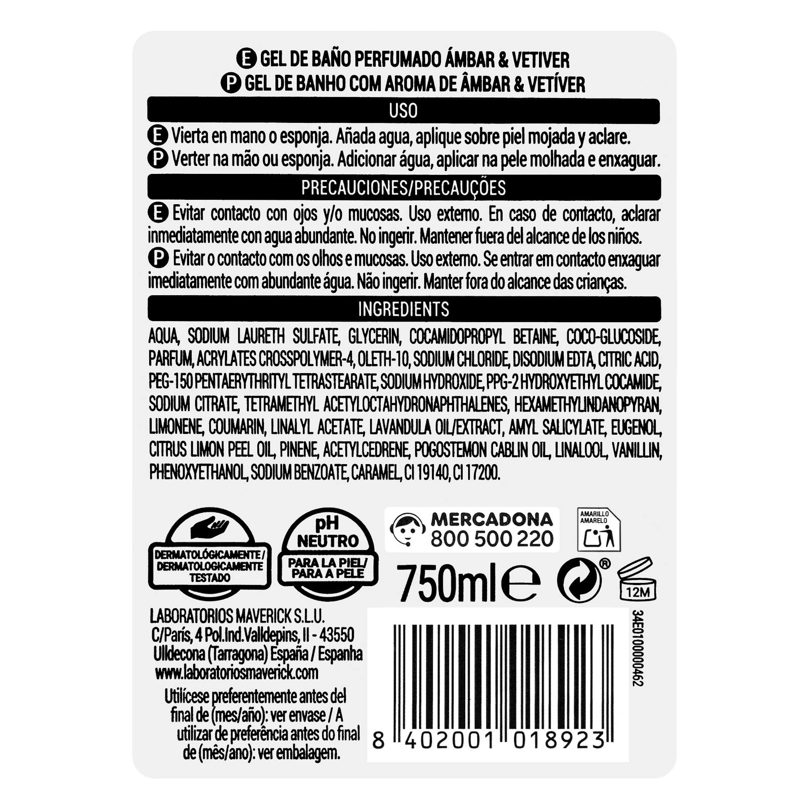Gel de bain Deliplus Ambre et Vétiver pour peaux normales