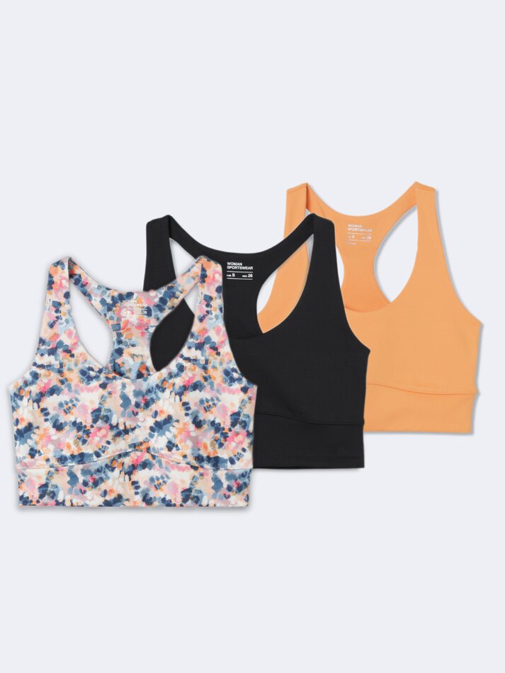Conjunto de 3 tops esportivos - Tamanho Médio Laranja