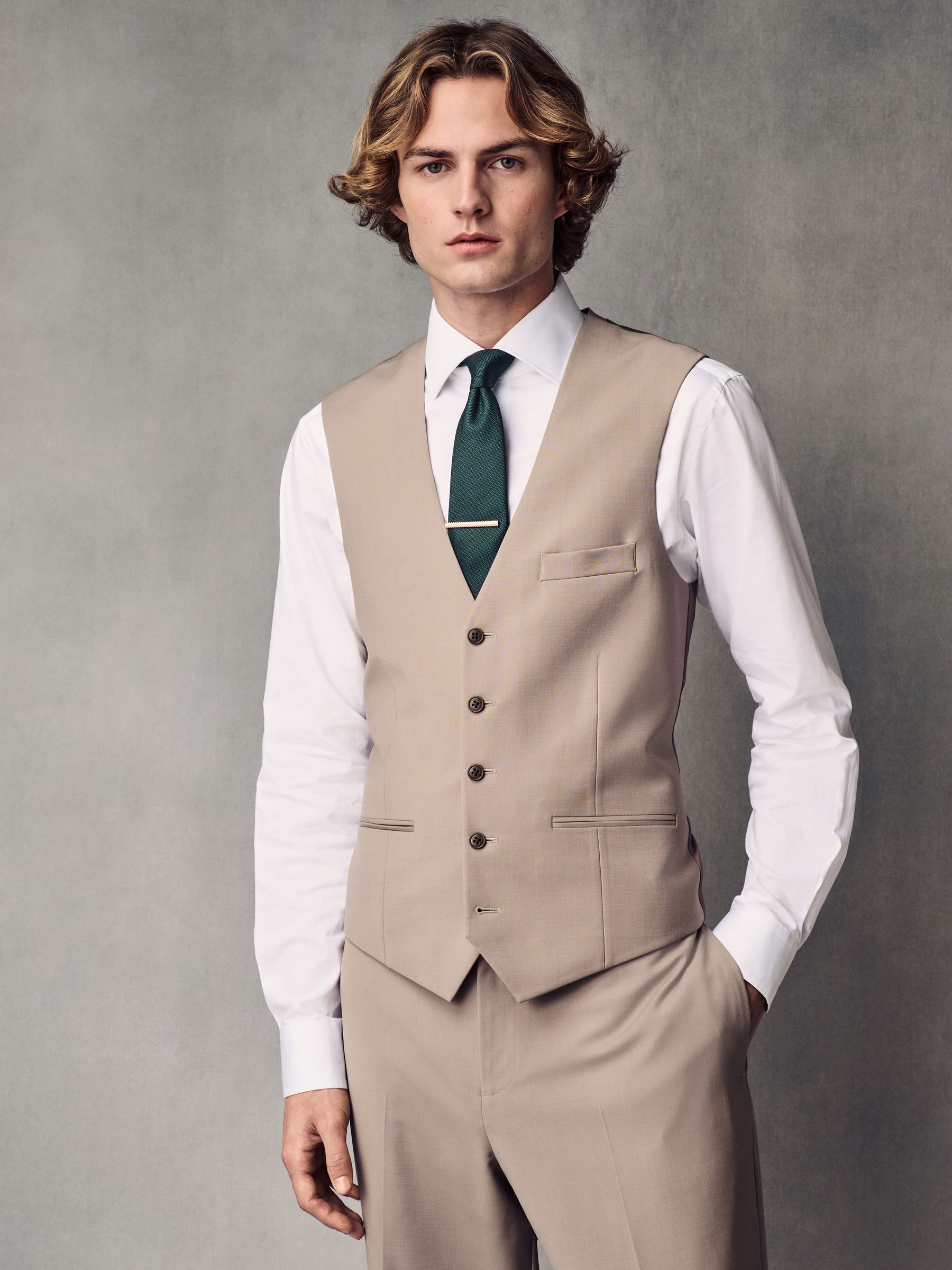 Pastelgeel - Regular Fit Wool Blend Motionflex Waistcoat
