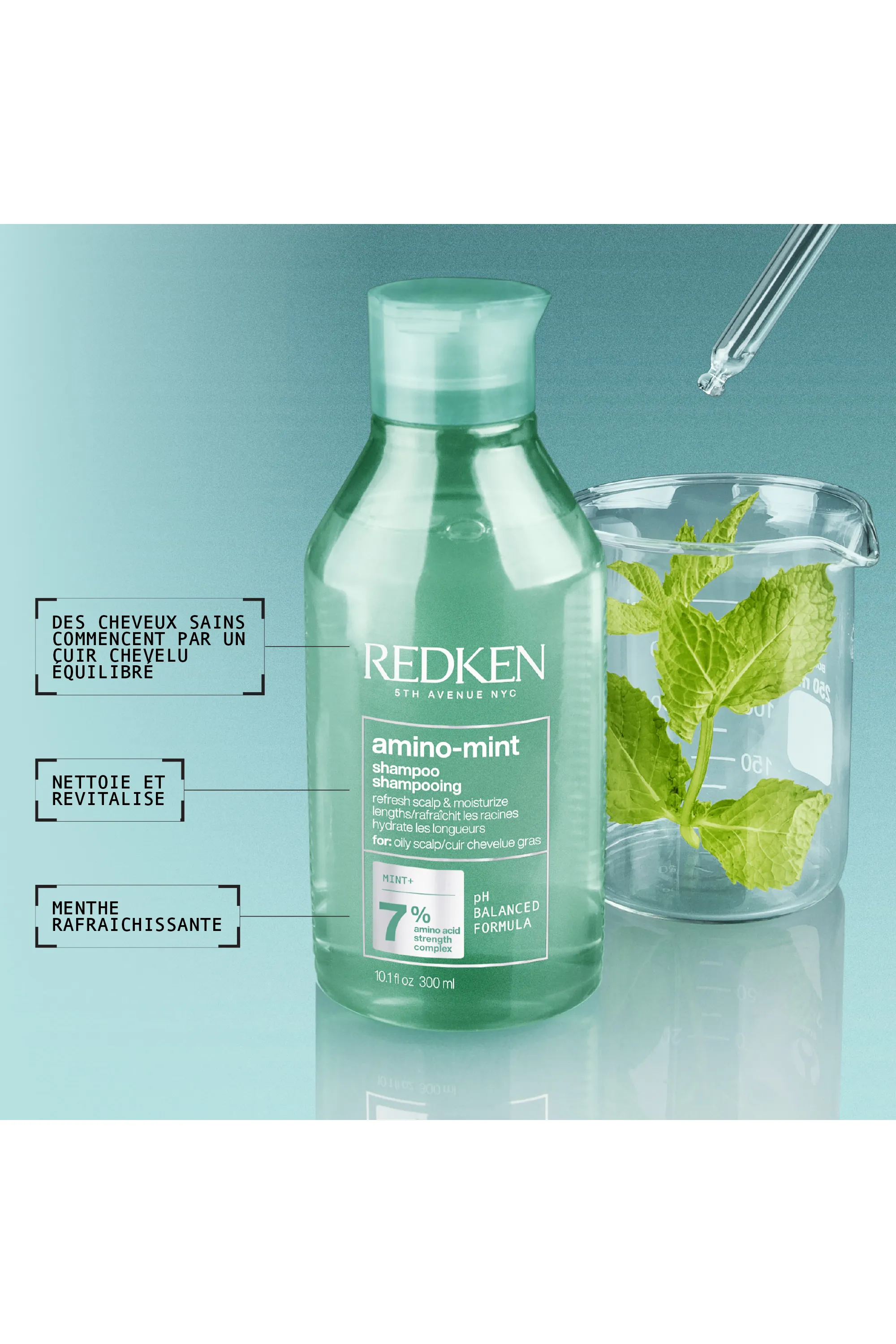 Redken Shampoing racines grasses pointes sèches Amino Mint-300 ml