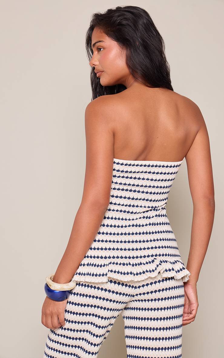 Bleu Marine Top Bandeau Au Crochet À Rayures Coordonné