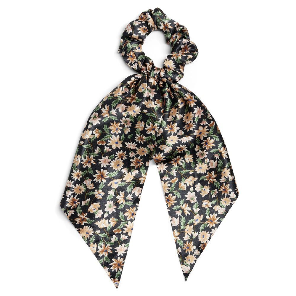 Chouchou foulard noir motif floral marron