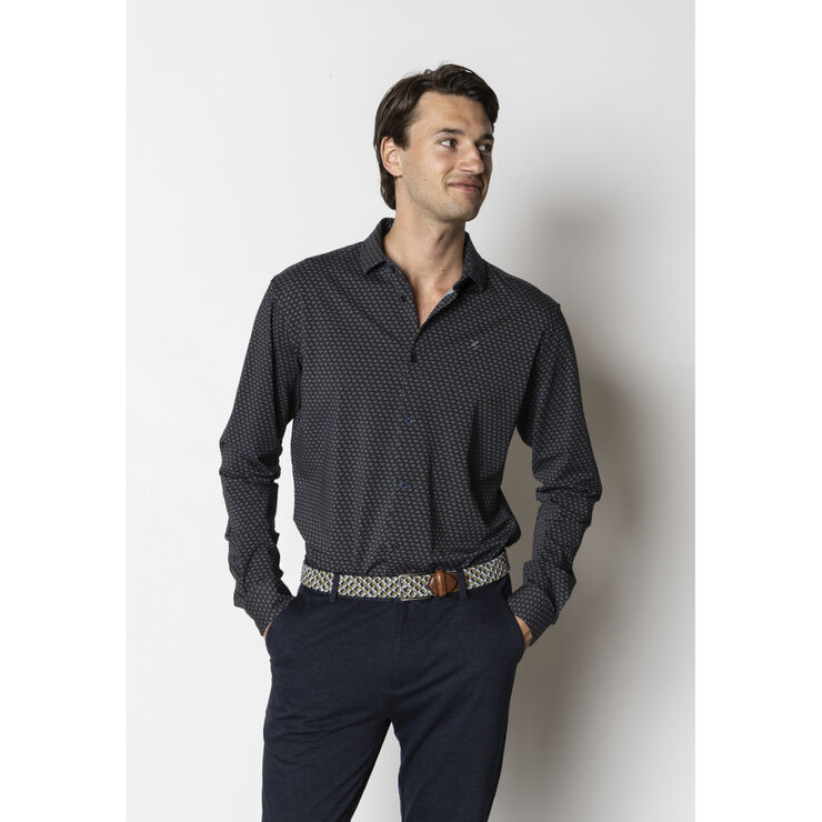 Clean Cut Copenhagen Clean formal aop stretch shirt L/S Navy/brown