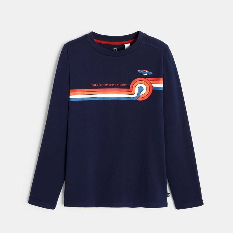 T-shirt manches longues thème espace bleu garçon