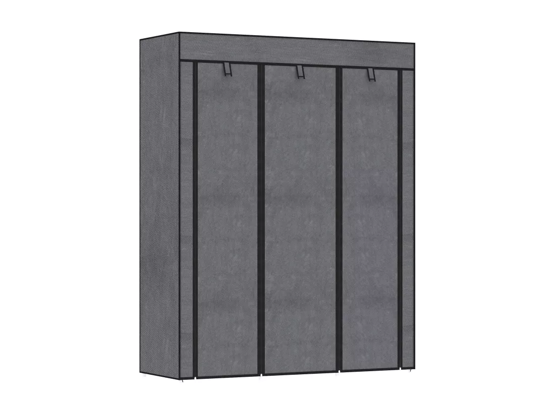 Armoire penderie multi-rangement - 8 étagères, 2 barres - dim. 125L x 43l x 162,5H cm - acier noir non tissé gris
