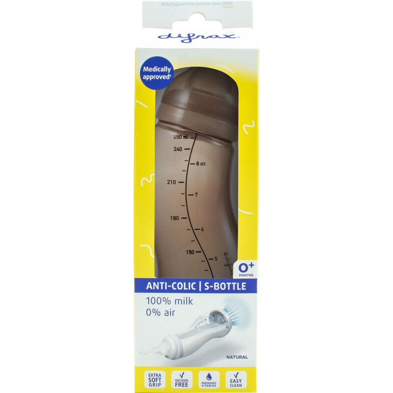 Difrax Anti-colic s-fles natural 0+ mnd 250 ml