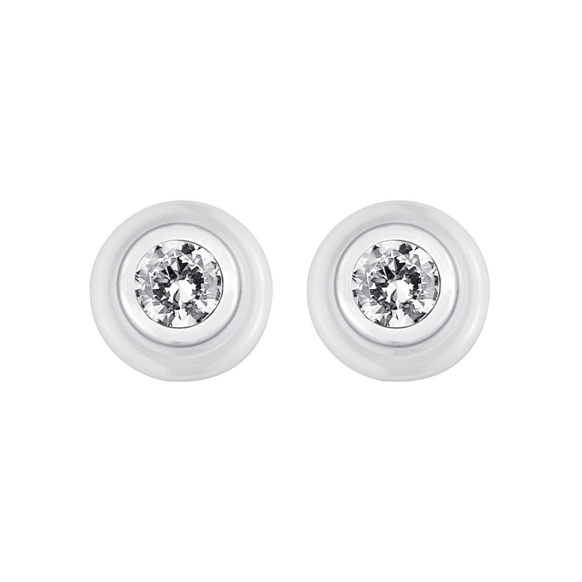 Boucles d'oreilles clous en Argent 925 millièmes et céramique - blanc brillant