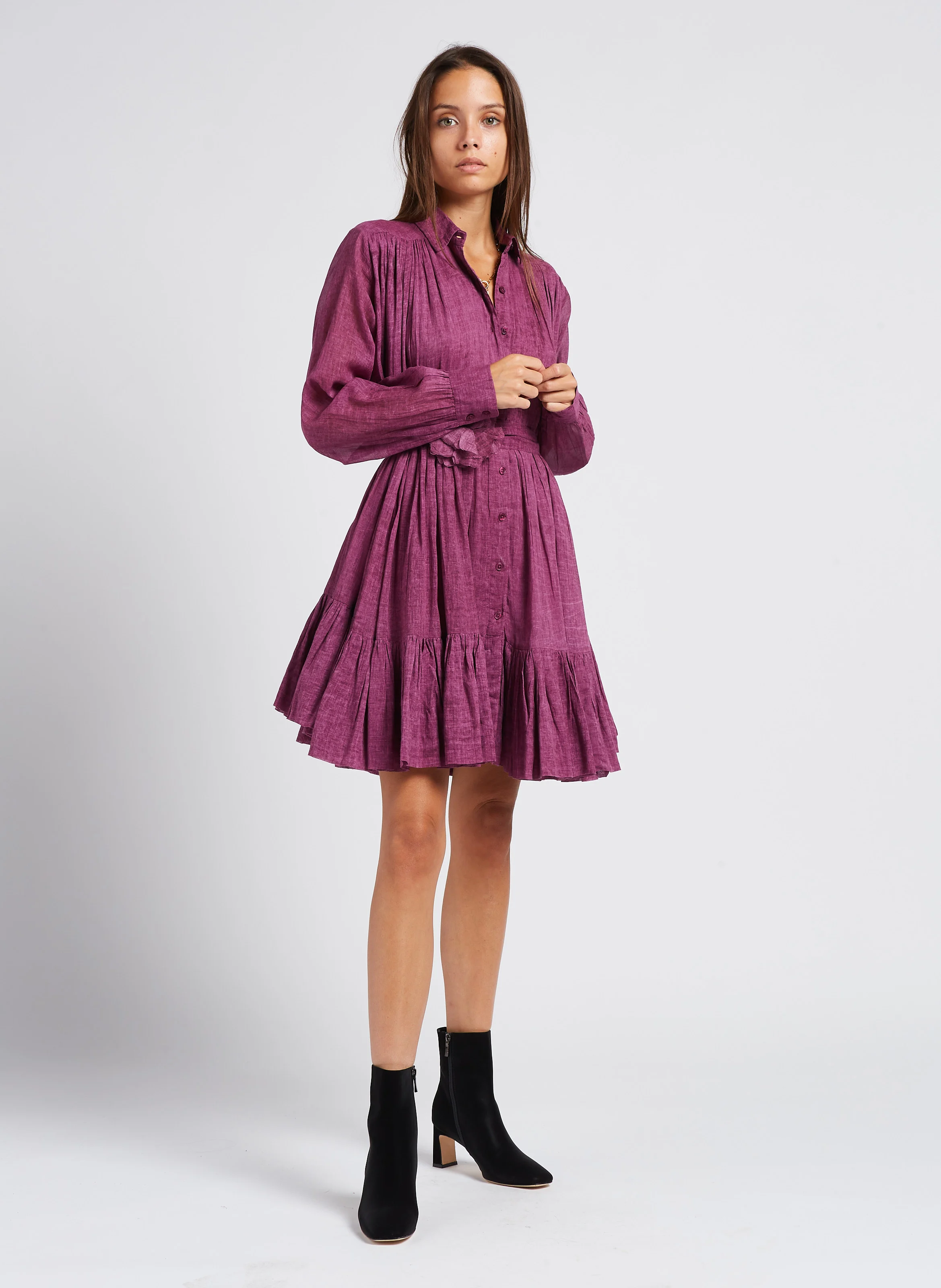NIRVANA - Robe courte col chemise en coton | Rose