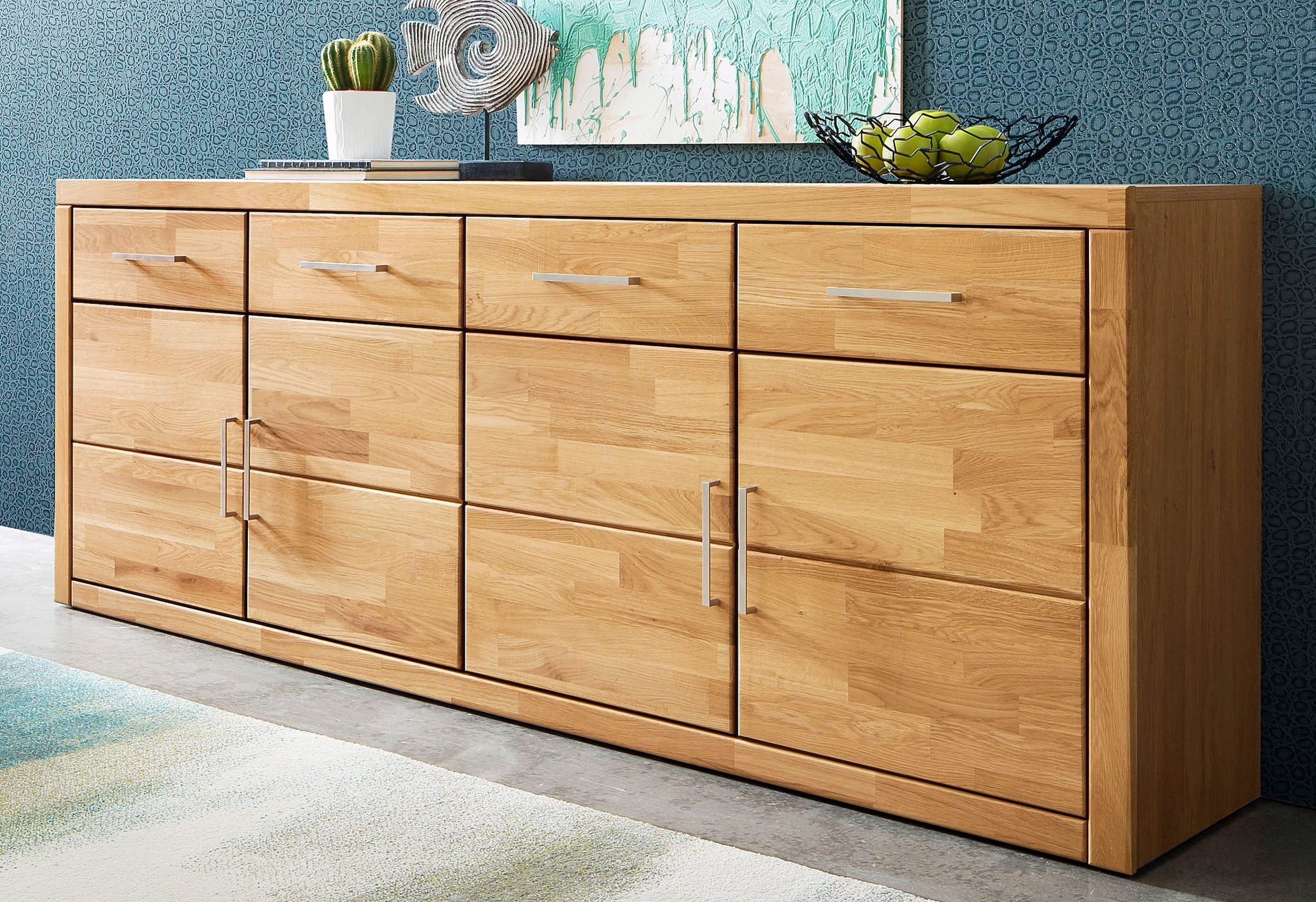 Home affaire Sideboard »Trondheim,200 cm breit,42 cm tief, Fronten Holzmassiv, Metallgriffe« Korpus aus Holzwerkstoff,4 Türen, 4 Schubladen, insgesamt 8 Fächer