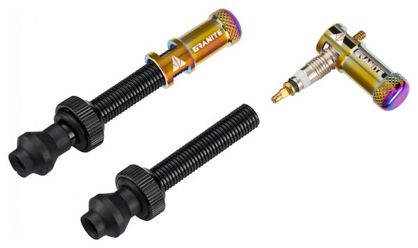 Paire de Valves Tubeless Granite Design Juicy Nipple 60 mm avec Bouchons Démonte-Obus Oil Slick