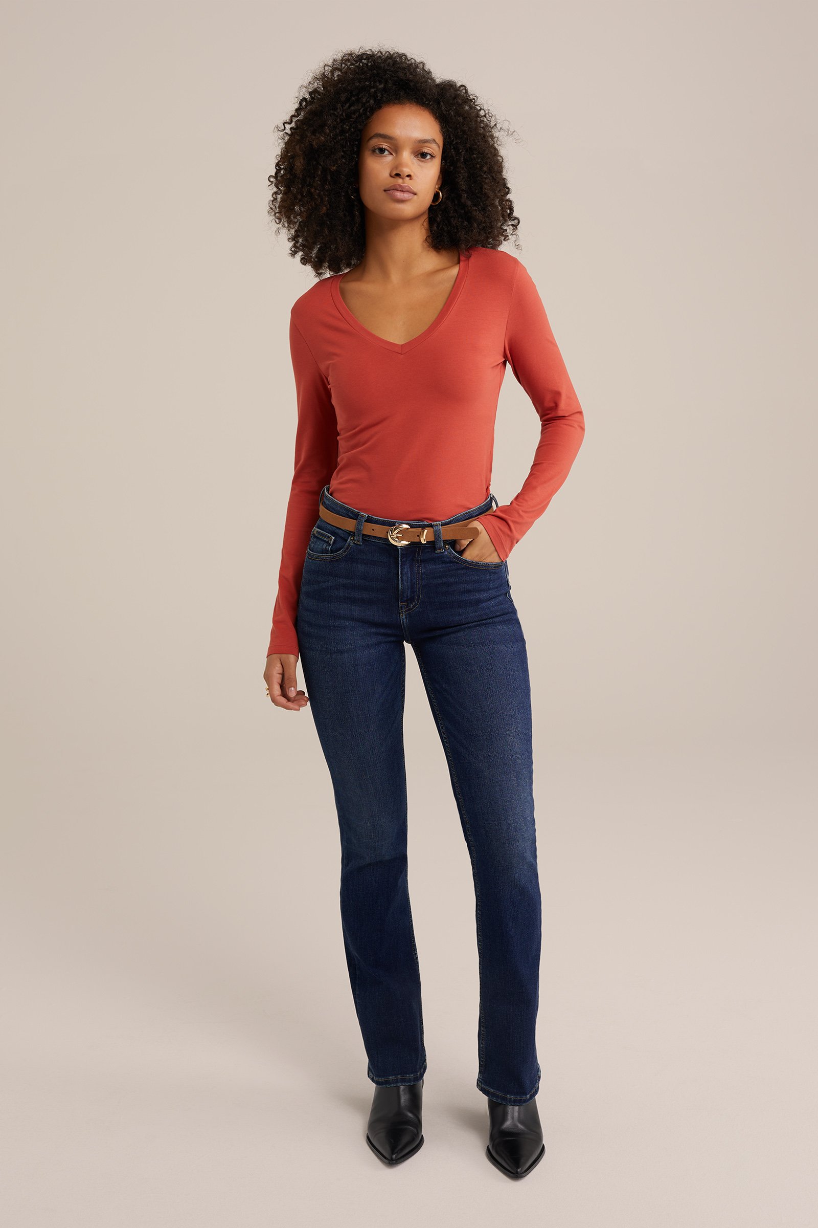 T-shirt met V-hals WE Fashion Rood