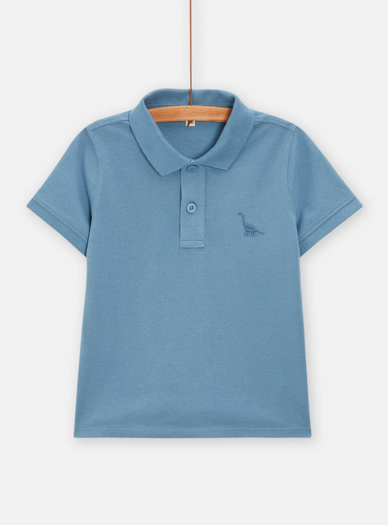 Polo bleu avec broderie dinosaure pour garçon