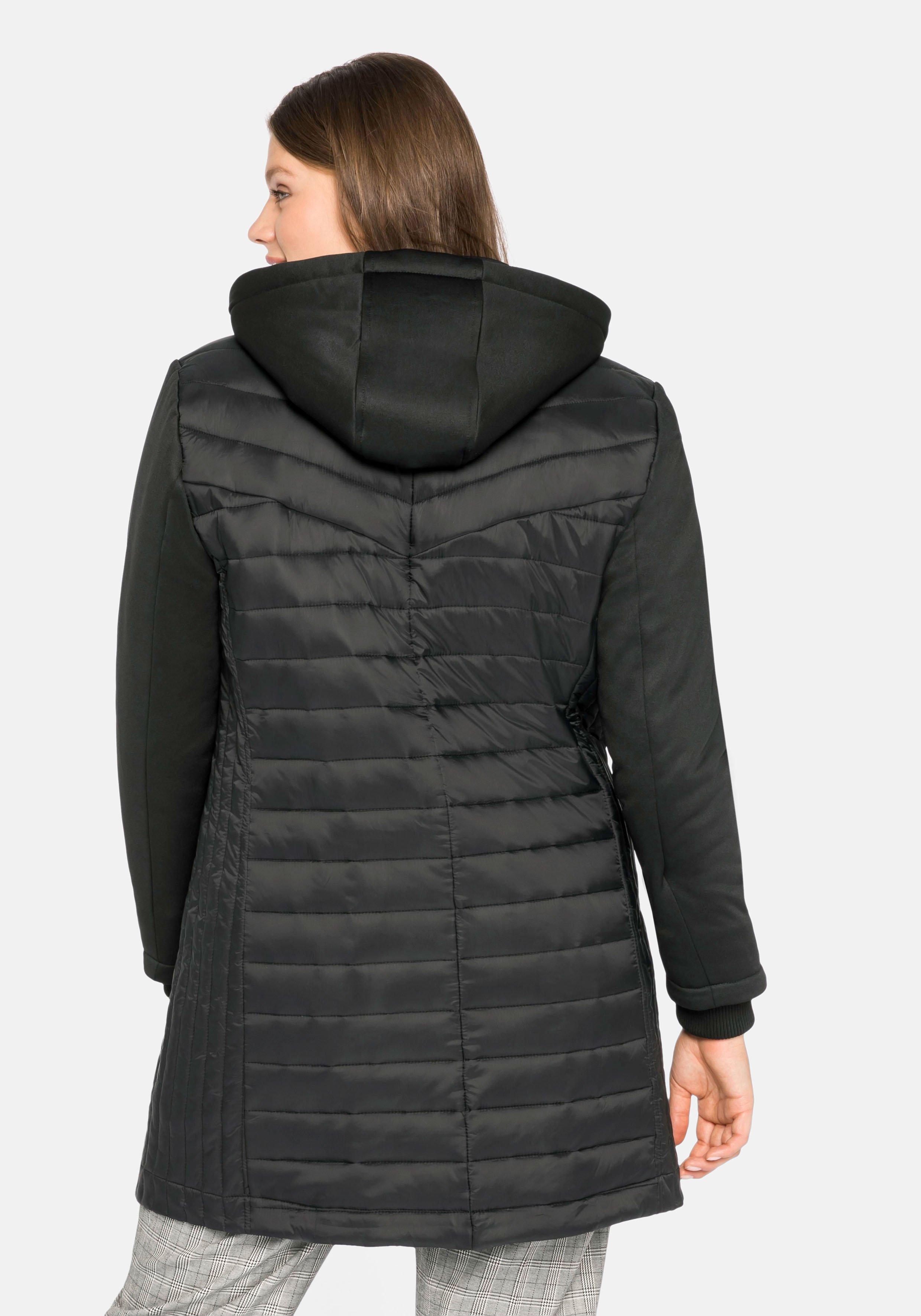 Steppjacke im Materialmix, mit Kapuze