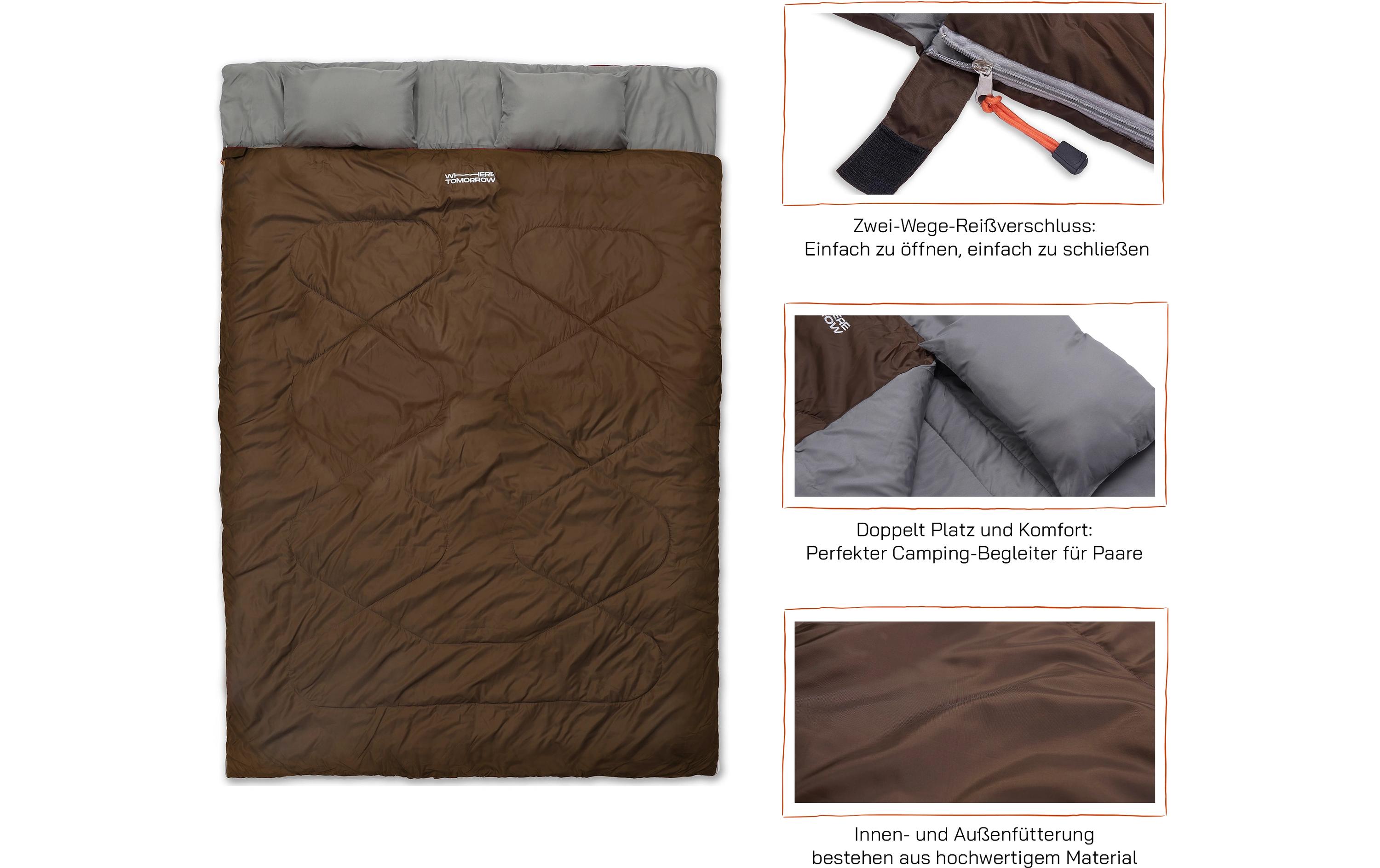 Doppelschlafsack Polyester, BraunSchlafsack für zwei Personen