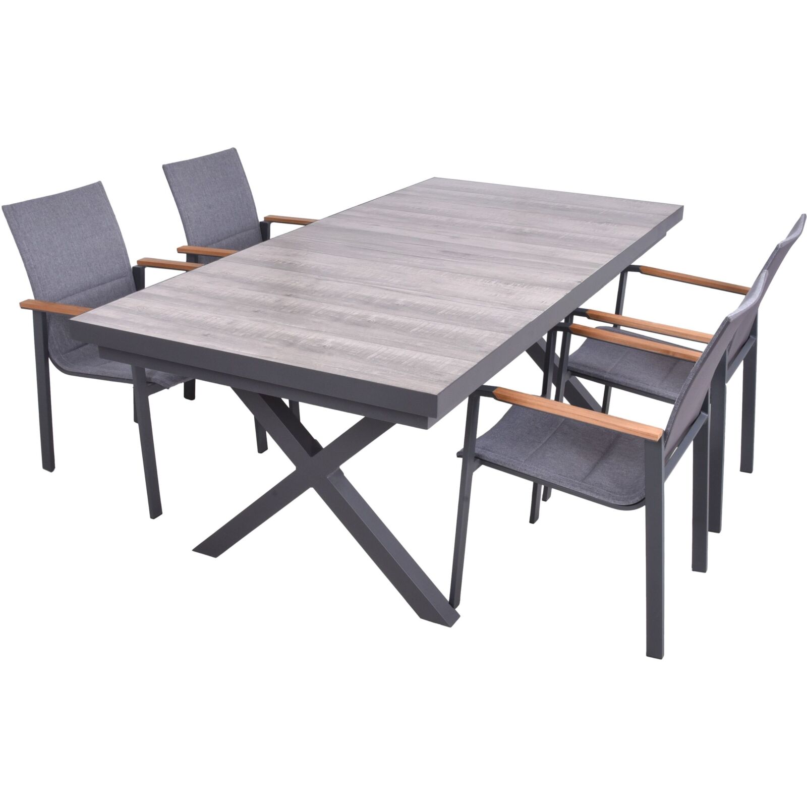 Tischgruppe RANA/DAVINA- dunkelgrau - natur - Teak - Aluminium