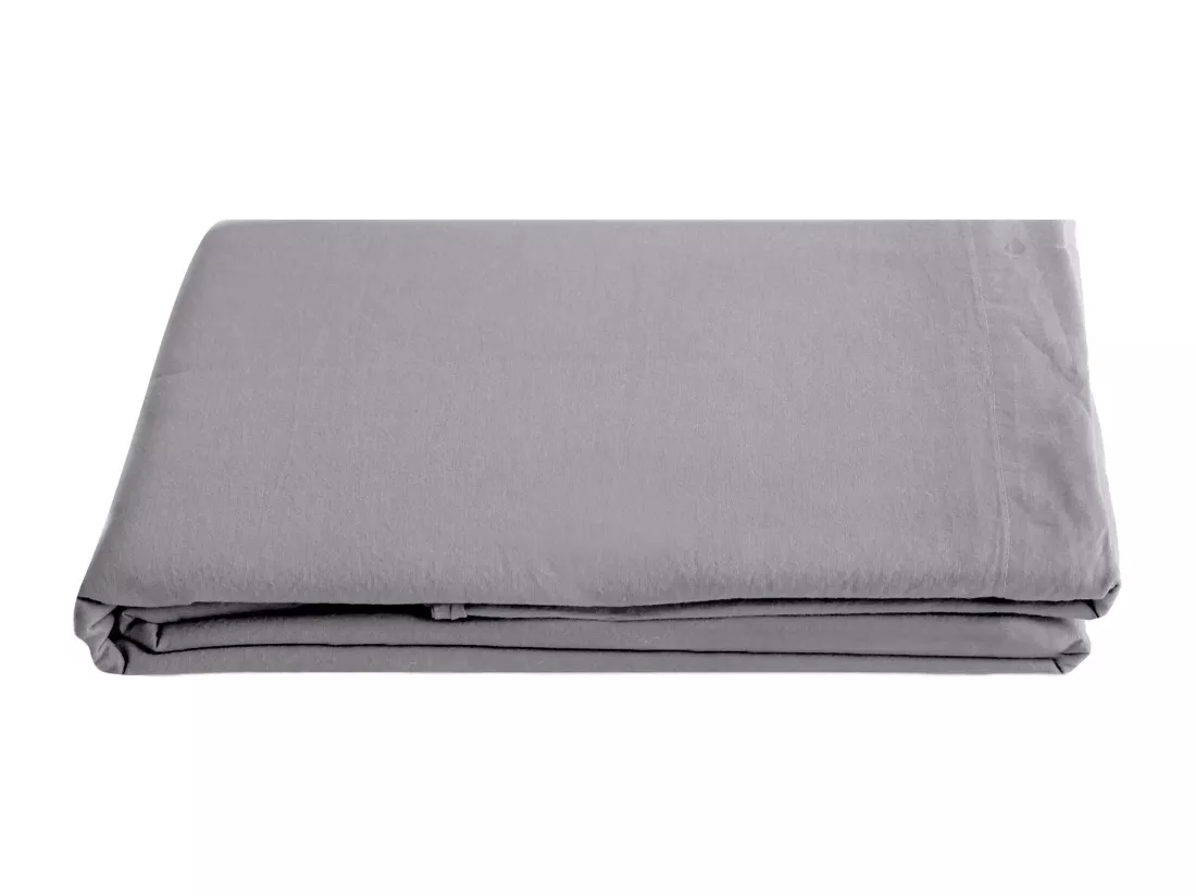 Drap plat 240x290 cm pur coton teint lavé collection PALACE gris acier