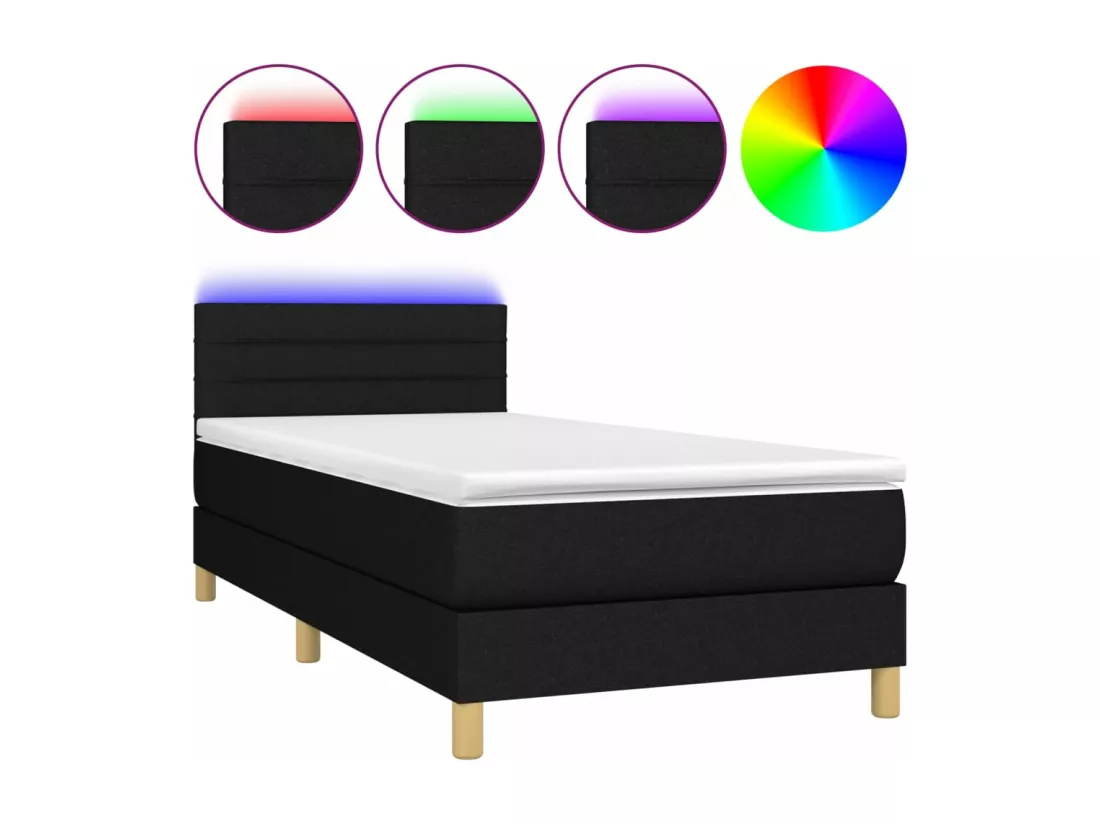 Sommier tapissier avec matelas et LED Noir 90x190 cm Tissu