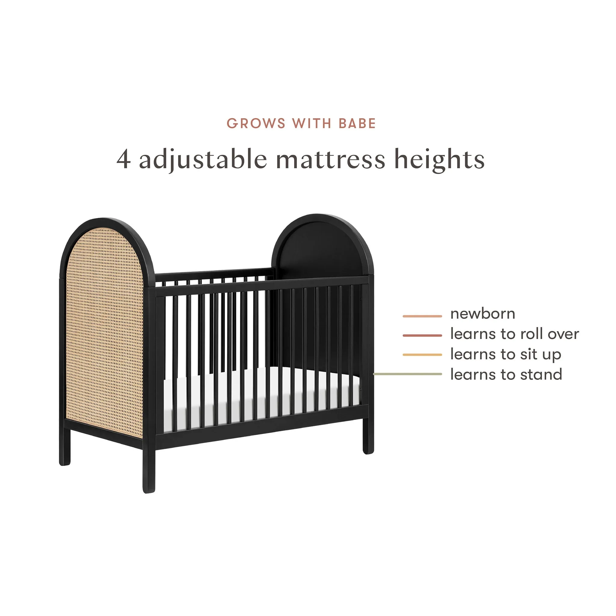 Babyletto Couchette Convertible 3 en 1 Bondi Cane avec Kit de Conversion Lit pour Tout-petit - Noir  Rotin