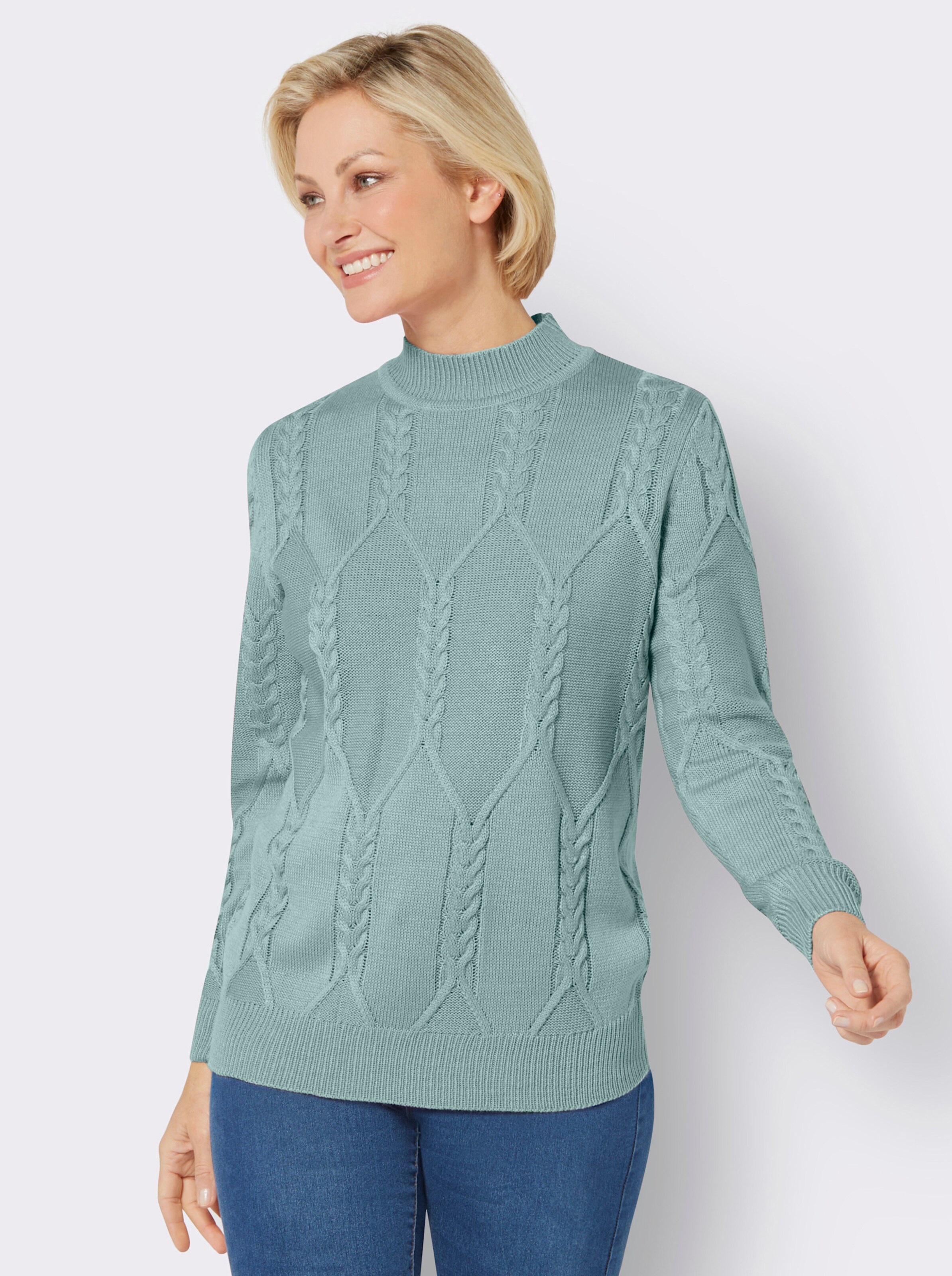 Langarm-Pullover mit Zopfmuster